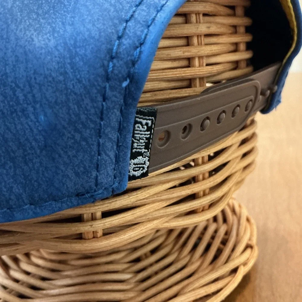 Fallout 76 Snapback Hat Unisex OSFM Blue Brown Faux Leather Gaming Vault-Tec